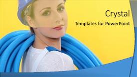  Presentation with intern - Presentation having engineering intern - female plumber with blue pipe background and a  colored foreground