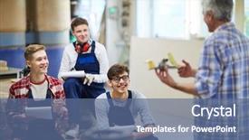  Presentation with recognition of students - Colorful PPT theme enhanced with engineering intern - positive excited carpentry students backdrop and a  colored foreground