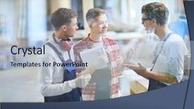  Presentation with woodworking - PPT theme having engineering intern - positive excited young carpenters background and a light blue colored foreground