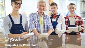  Presentation with carpenter - Cool new slide set with engineering intern - smiling confident mature carpenter backdrop and a coral colored foreground