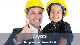  Presentation with father son and looking - Colorful PPT layouts enhanced with engineering kids - father and son as workers backdrop and a ocean colored foreground