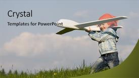  Presentation with kids playing - Audience pleasing presentation theme consisting of engineering kids - little girl playing on spring backdrop and a light gray colored foreground