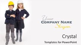  Presentation with school safety - Slide deck enhanced with engineering kids - young boy and girl background and a white colored foreground