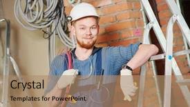  Presentation with mechanical engineering engineer tools - Slides having engineering maintenance - electrician builder engineer worker background and a coral colored foreground