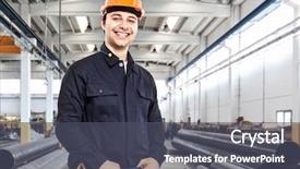  Presentation with factory - Presentation design featuring engineering maintenance - portrait of an engineer background and a dark gray colored foreground