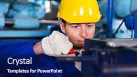  Presentation with factory occupational lung - Presentation design having engineering maintenance - professional mechanic working in factory background and a navy blue colored foreground