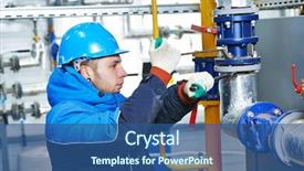  Presentation with engineering industrial - PPT theme enhanced with engineering materials - industrial heat engineer worker plumber background and a ocean colored foreground