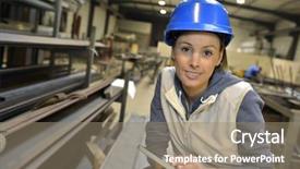  Presentation with steel plant - Colorful slide deck enhanced with engineering metal - woman engineer in steel plant backdrop and a gray colored foreground