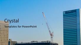  Presentation with building construction water supply - Audience pleasing PPT theme consisting of engineering mould - crane and building construction site backdrop and a  colored foreground