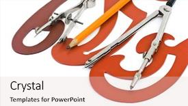  Presentation with engineering drawing tools - PPT theme featuring engineering mould - drawing tools isolated on white background and a lemonade colored foreground