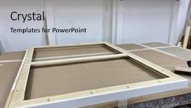  Presentation with workshop - Colorful slide set enhanced with engineering mould - wooden framing workshop interior backdrop and a light gray colored foreground