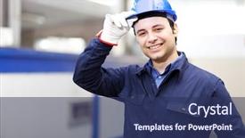  Presentation with oil gas - Colorful slide set enhanced with engineering oil gas - portrait of an handsome engineer backdrop and a ocean colored foreground