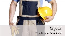  Presentation with safety construction worker in construction - Slides featuring engineering optimization - construction worker holding a yellow background and a  colored foreground