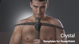  Presentation with construction worker harassment workplace - PPT theme consisting of engineering optimization - construction worker portrait holding background and a  colored foreground