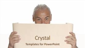  Presentation with multicultural senior citizen - Slide deck with engineering optimization - portrait of a senior architect background and a lemonade colored foreground