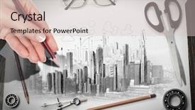  Presentation with hand tools - Amazing slide set having engineering paper - architectural hand drawn project backdrop and a lemonade colored foreground