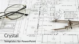  Presentation with tools - Presentation theme having engineering paper - drawings of building homes background and a  colored foreground