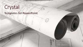  Presentation with engineering - Slides with engineering paper - roled -up plans background and a lemonade colored foreground