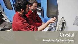  Presentation with computer engineering - Cool new slides with engineering people manofacturing industry backdrop and a gray colored foreground