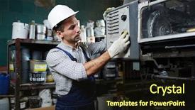  Presentation with operation system - Colorful slide set enhanced with engineering personnel - factory worker in uniform regulating backdrop and a wine colored foreground