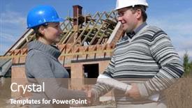  Presentation with mechanical engineers mechanical engineering science - Theme consisting of engineering personnel - female and male building engineers background and a coral colored foreground