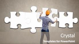  Presentation with 3d man puzzle assembling - PPT layouts consisting of engineering personnel - image of man engineer connecting background and a gray colored foreground