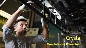  Presentation with aged papper - Beautiful slide deck featuring engineering personnel - mid-aged worker in hardhat backdrop and a tawny brown colored foreground