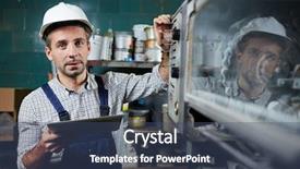  Presentation with net - Colorful presentation design enhanced with engineering personnel - modern worker browsing backdrop and a ocean colored foreground