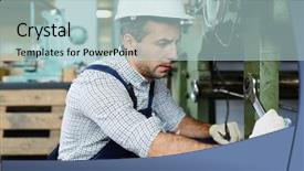  Presentation with security and drivers uniform - PPT theme having engineering personnel - technician in uniform and protective background and a lemonade colored foreground