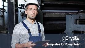  Presentation with industrial lung disease - PPT theme enhanced with engineering personnel - worker with touchpad looking background and a ocean colored foreground