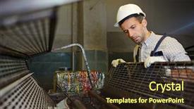  Presentation with industrial engineering - Slides having engineering personnel - young worker in helmet looking background and a tawny brown colored foreground