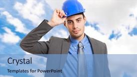  Presentation with engineering - Audience pleasing PPT layouts consisting of engineering petrolim - portrait of a young engineer backdrop and a light blue colored foreground