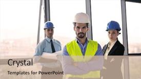  Presentation with business group meeting - Presentation design featuring engineering portrait - business people group on meeting background and a lemonade colored foreground