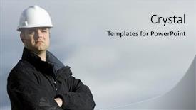 Presentation with construction - Cool new presentation theme with engineering portrait - rugged construction worker backdrop and a light gray colored foreground