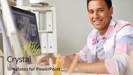  Presentation with smart - Slides consisting of engineering portrait - smart guy looking at camera background and a  colored foreground