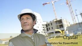  Presentation with project manager - Presentation design enhanced with engineering project - portrait of construction manager background and a yellow colored foreground