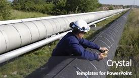  Presentation with pipeline - Colorful presentation enhanced with pipelineengineering - engineer checking explosive risk backdrop and a  colored foreground