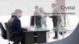  Presentation with working - PPT layouts having design interview - young business crew working background and a light gray colored foreground