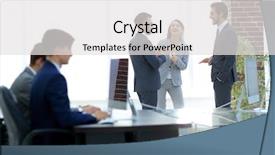  Presentation with start up business - Presentation design consisting of design interview - young business crew working background and a light gray colored foreground