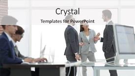  Presentation with interview - Slide deck with design interview - young business crew working background and a white colored foreground