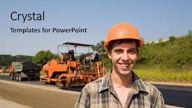  Presentation with asphalt road - Slides enhanced with funny baby holding bed grating and smiling background and a coral colored foreground