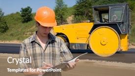  Presentation with asphalt road - Slides enhanced with engineering roads construction - road inspector on a working background and a coral colored foreground