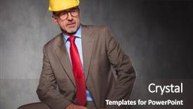  Presentation with elegant - Amazing slides having engineering seating - elegant senior engineer wearing helmet backdrop and a  colored foreground