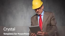  Presentation with entrepreneur - Slides with engineering seating - portrait of mature entrepreneur wearing background and a  colored foreground