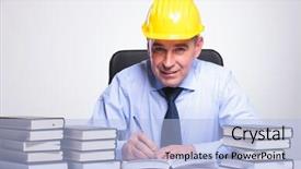  Presentation with piles - Amazing presentation theme having engineering seating - senior business man with helmet backdrop and a  colored foreground