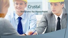  Presentation with two people talking - PPT theme with engineering seating - two architects talking to their background and a sky blue colored foreground