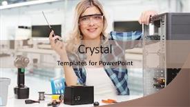  Presentation with female reproductive organ - PPT theme enhanced with engineering seating - young female pc technician posing background and a coral colored foreground