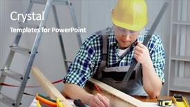  Presentation with working - Audience pleasing PPT layouts consisting of engineering seating - young repairmen sitting at table backdrop and a gray colored foreground