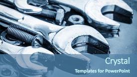  Presentation with blue metallic - PPT theme having engineering services - set of tools wrenches background and a teal colored foreground