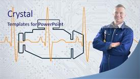  Presentation with mechanic - Audience pleasing presentation theme consisting of engineering services - smiling mechanic standing proudly backdrop and a  colored foreground